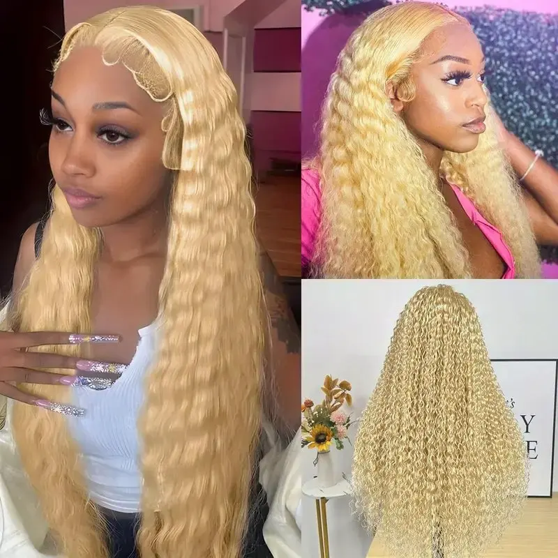 Rosabeauty 13x4 613 Honey Blonde Water Curly HD Transparent HD Lace Frontal Wig Brazilian Remy Color Loose Deep Wave Front Human