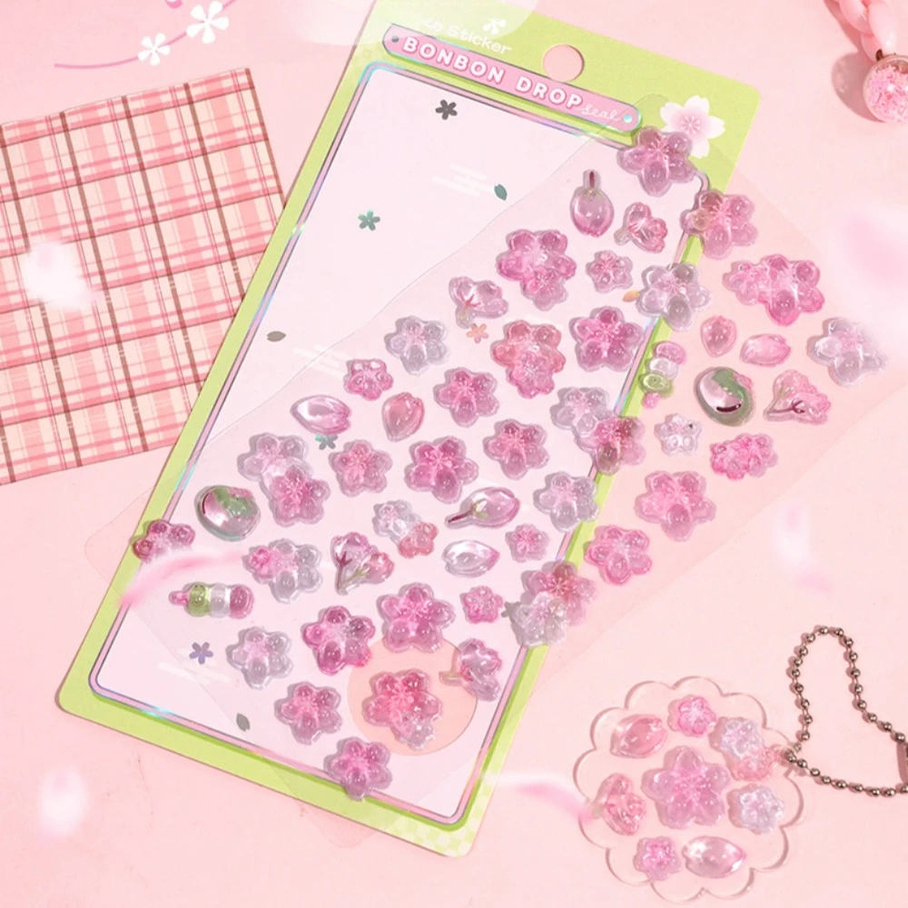Sakura Pink Cherry Blossom Drop 3D Relief Sticker Scrapbooking Diy Diary Decor Journaling Stationery Kawaii Stickers image 2