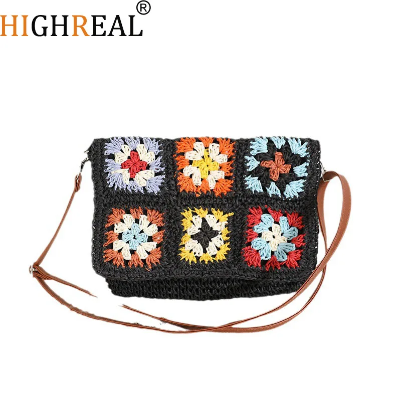 

Grandmother's Cross Shoulder Straw Woven Bag New Contrast Color Shoulder Straw Women's Beach Bag