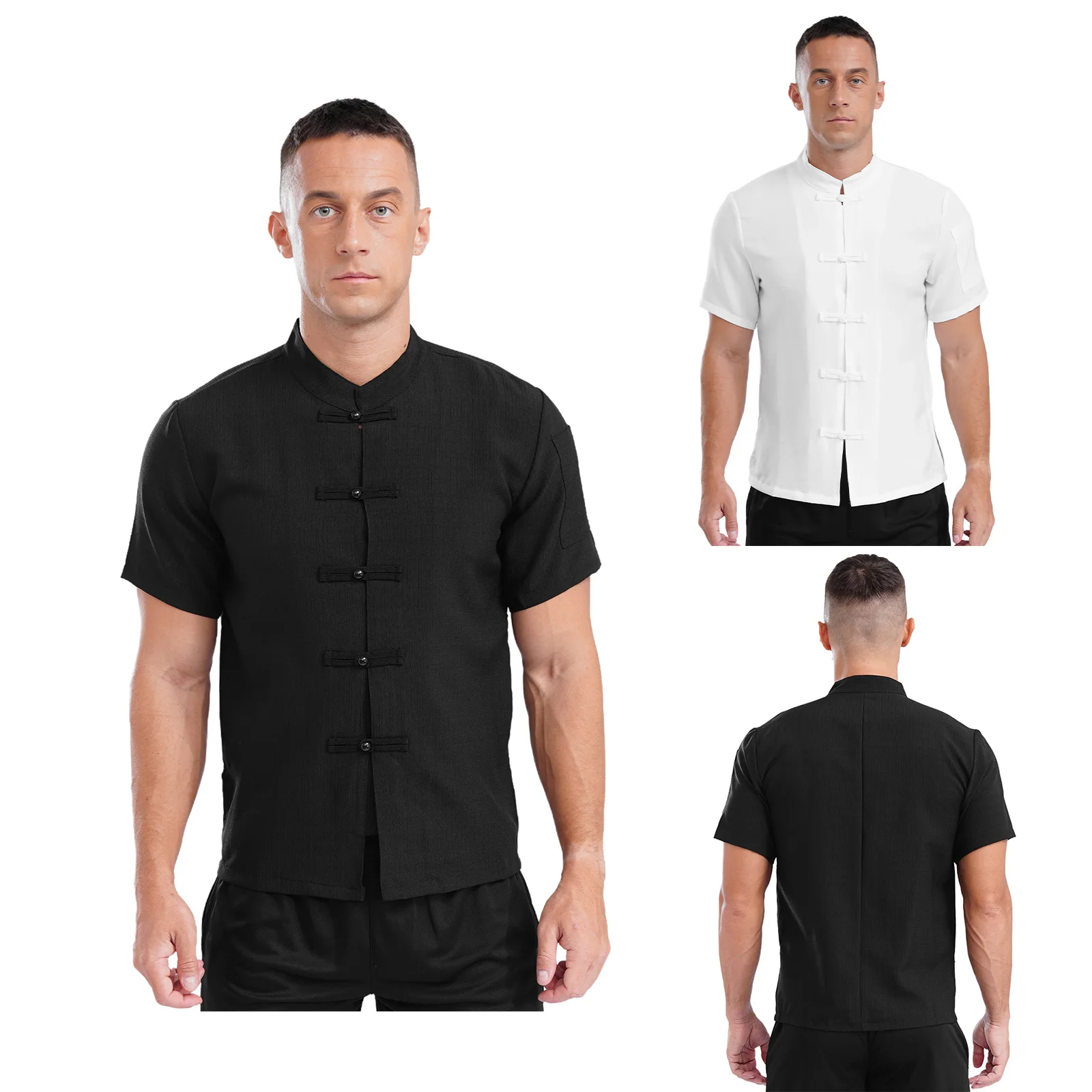 Camisetas de lino y algodón para hombre y mujer, camisa de manga corta con cuello mandarín, botón de nudo chino, uniforme de cocina y restaurante