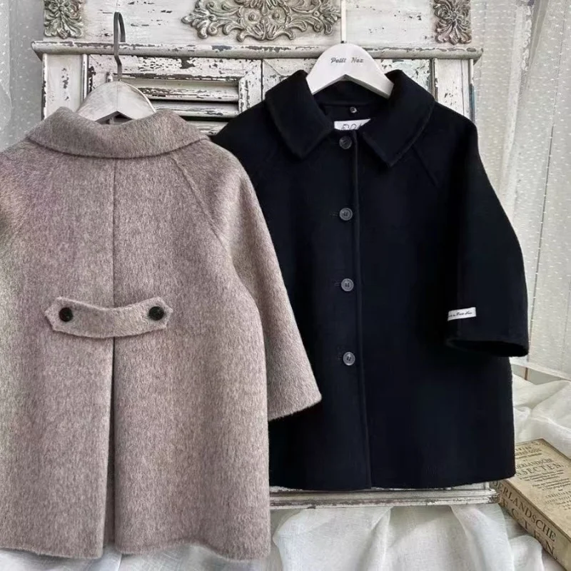 

New Spring and Autumn High end Girls' Double sided Cashmere Coat Children's Autumn Wool Korean Edition Woolen Coat