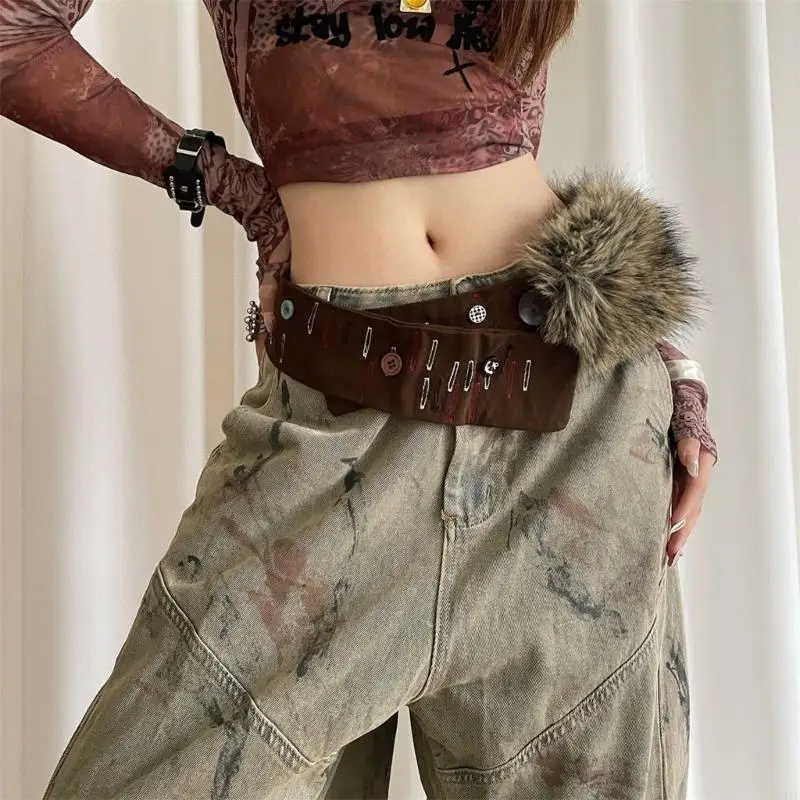 Y3NE Furred Plush Luxurious Waistband Belt Waist Cincher For Women Fashionable Outfits Lady Waist Cincher