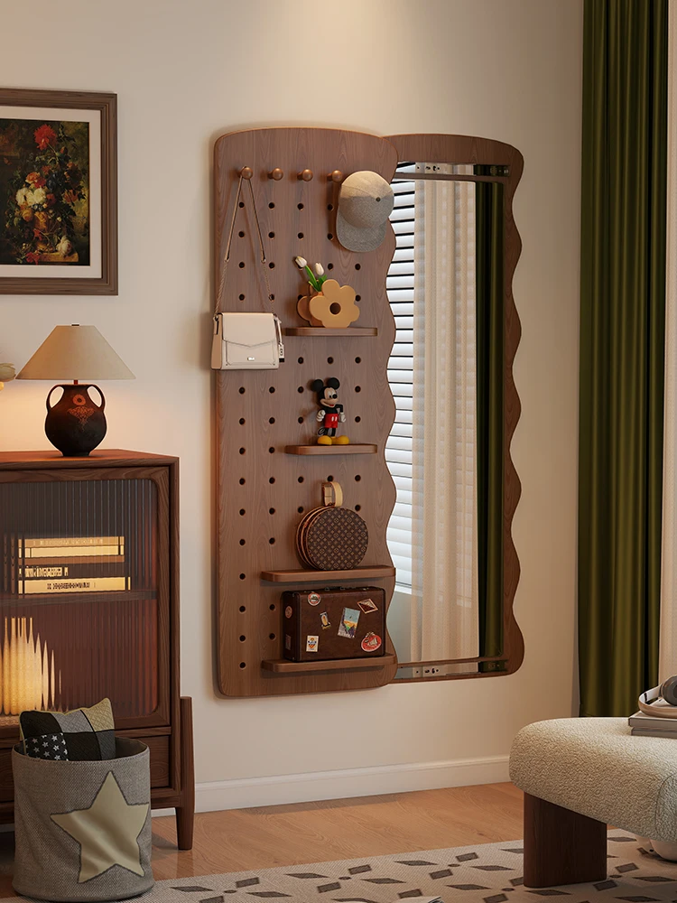 

Invisible solid wood full-length mirror push-pull closed hidden full-body mirror can block wall-mounted hole board entrance fitt