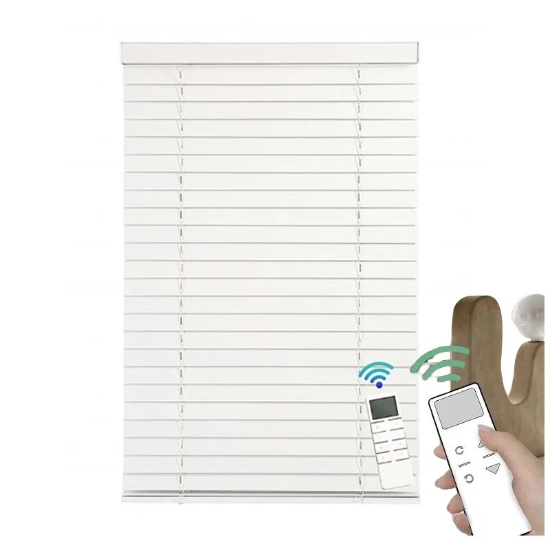

High Quality Basswood Environmentally Friendly Material Smart Remote Voice Control Wooden Blinds For Bedroom