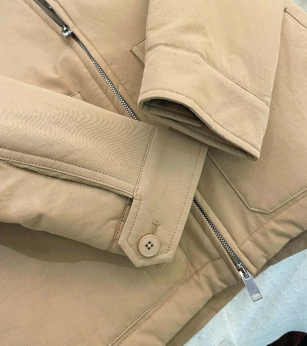 เสื้อแจ็คเก็ตทำงานแบบหลวมสบายสไตล์ลำลอง ปกเสื้อแบบปกเชิ้ต ติดซิป บุด้วยขนห่านสีขาว สำหรับฤดูใบไม้ร่วงและฤดูหนาว รุ่นใหม่ สำหรับทั้งชายและหญิง