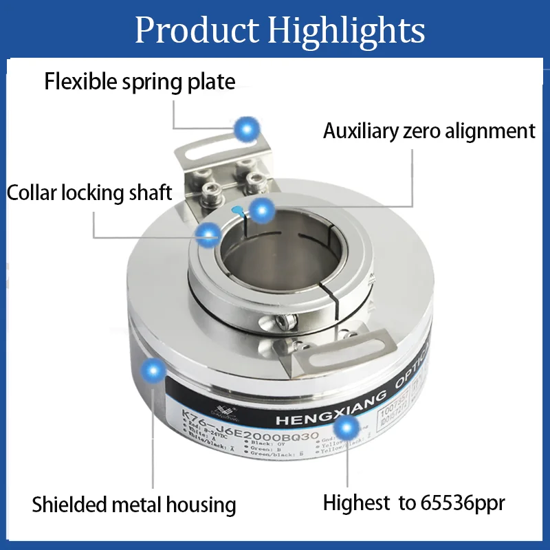 Incremental Hollow Shaft K76-J3FH1000BQ30H Resolution 1000ppr Totem-pole Output 30mm Shaft Compatible E80H30-1000-3-T-24 For CNC