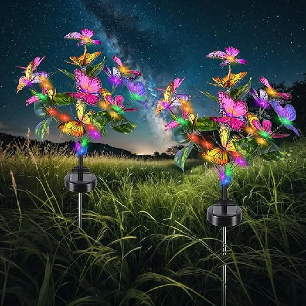 1PC/2PCS Solar Powered Butterfly Tree Yard Light Outdoor Decorative Eco-Friendly Colorful Lawn Ground Insert Garden Lighting