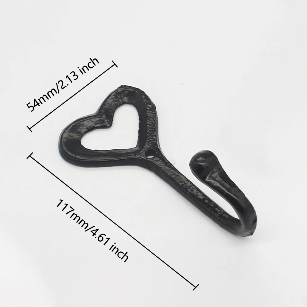 Heart Cast Iron Wall Hooks Rustic Coat Rack Heavy Duty Hooks Jewelry Hanger Key Hook Hat Holder Backpack Holder Pet Leash Hanger