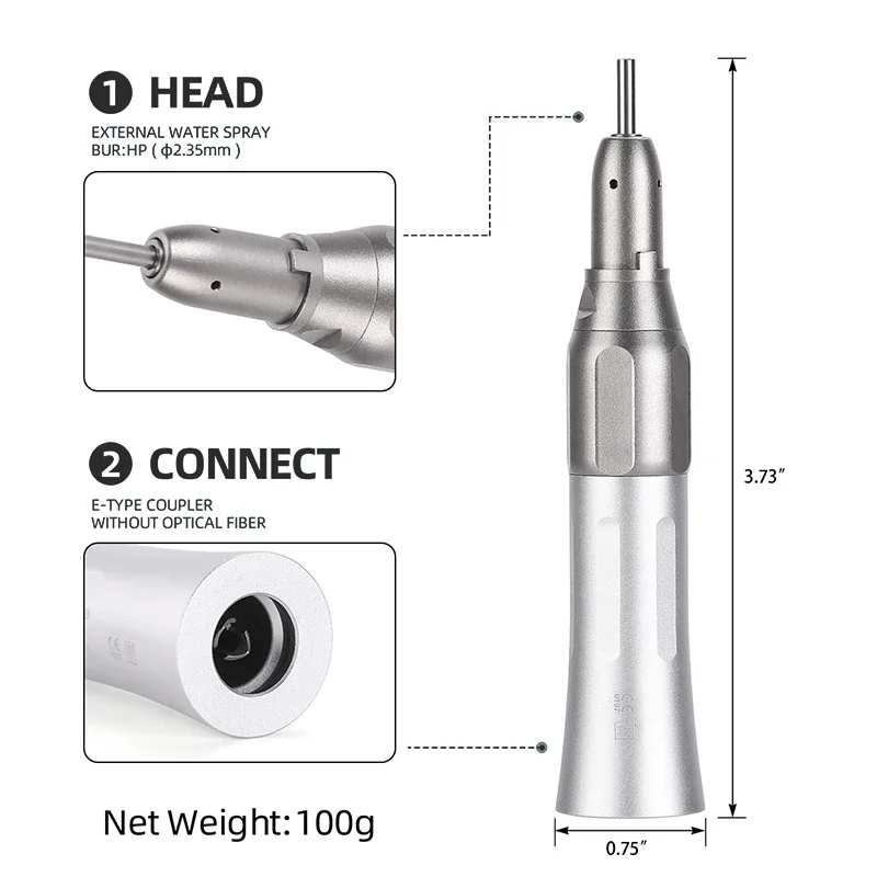 Denta Handpiece Kit 1:1 Turbine External Water Spray Low Speed Contra Angle Push Button E Type Denta Instruments