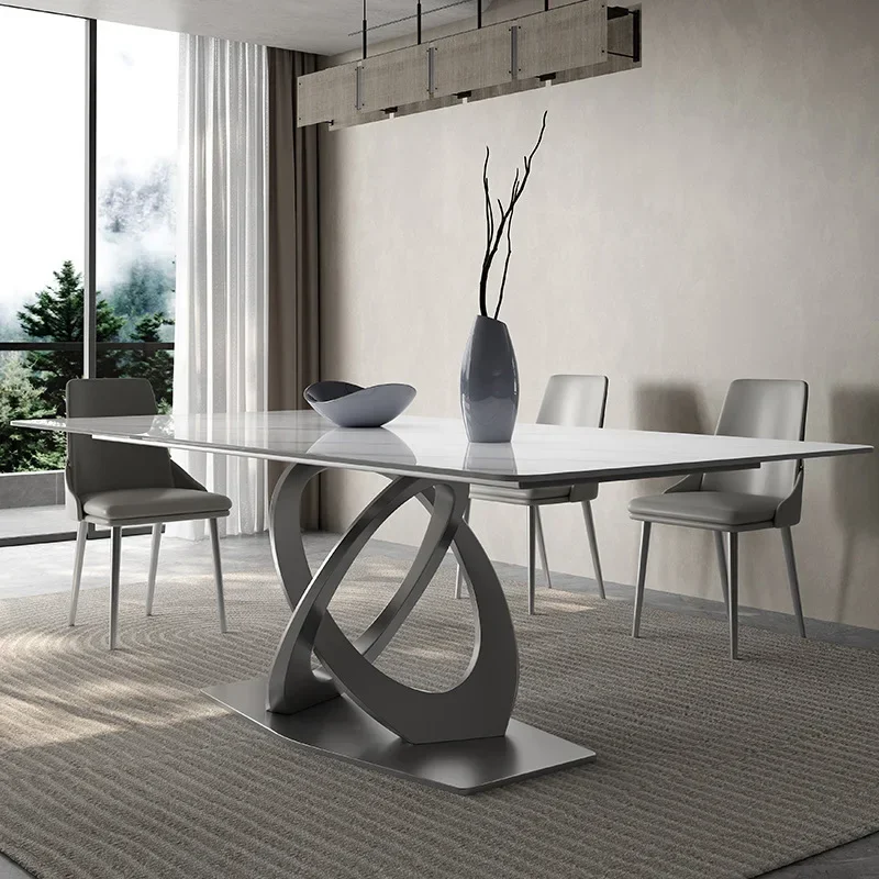 Italian minimalist rock slab dining table modern light luxury high-end white bright surface household small apartment