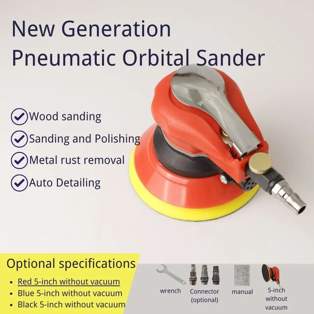 

313 5" Non-Dust Extraction Industrial Grade Pneumatic Orbital Sander with 10500 RPM No-load Speed 5mm Orbit air sander