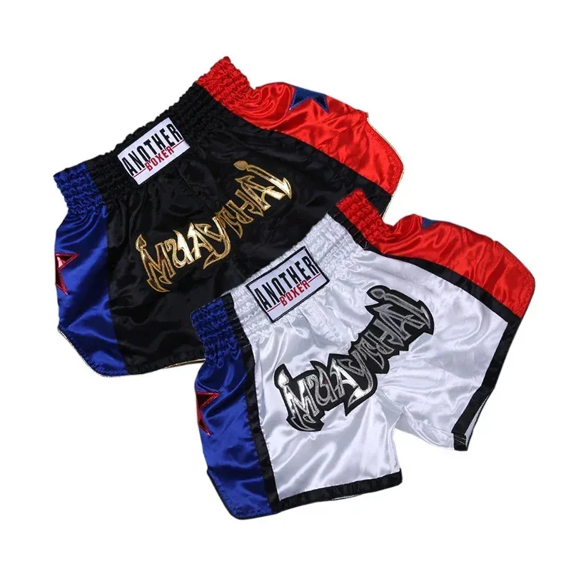 ANOTHERBOXER Muay Thai Shorts MMA Bordado Esportes Fitness Luta Kickboxing Calças Curtas Sanda Artes Marciais Boxeo Shorts Homens