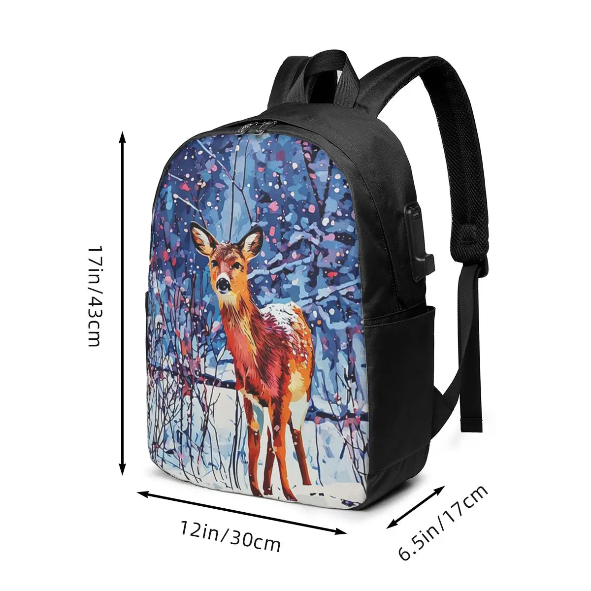 Sika Deer In Snow Forest Backpack Travel Notebook Bag Computer College Student School Bag Laptop Shoulder Bags for Men Women