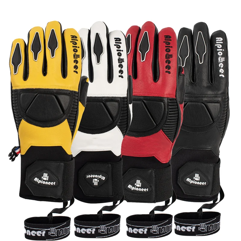 Guantes de esquí profesionales de cuero para hombre y mujer, manoplas cálidas para Snowboard, esquí, moto de nieve, guantes de nieve impermeables