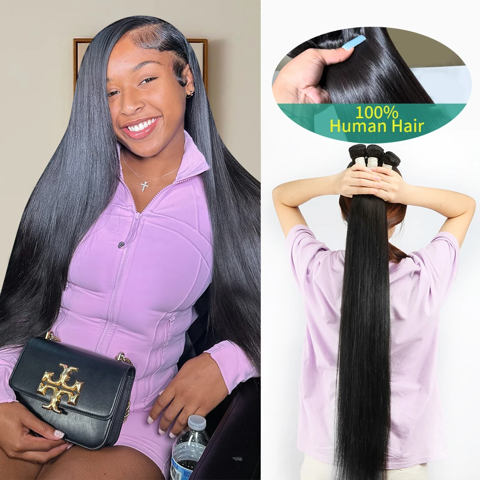 Pretty Diary 30 36Inch Brazilian Bone Straight Human Hair Extensions  3 4 Bundles Raw Virgin Remy Double Weft Wholesale