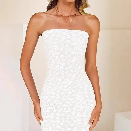 

New Bohemian Floral Strapless Tight Fit Off Shoulder Bandeau Beach Party Long Midi Dress Women Summer Vacation Elegant Dress