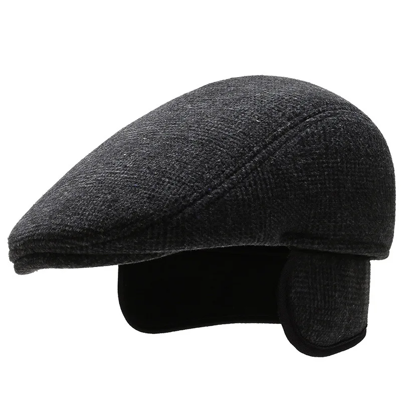 Men Women Caps Beret  Vintage Plain Elegant winter warm Hats Newsboy Bonnets with Earflap