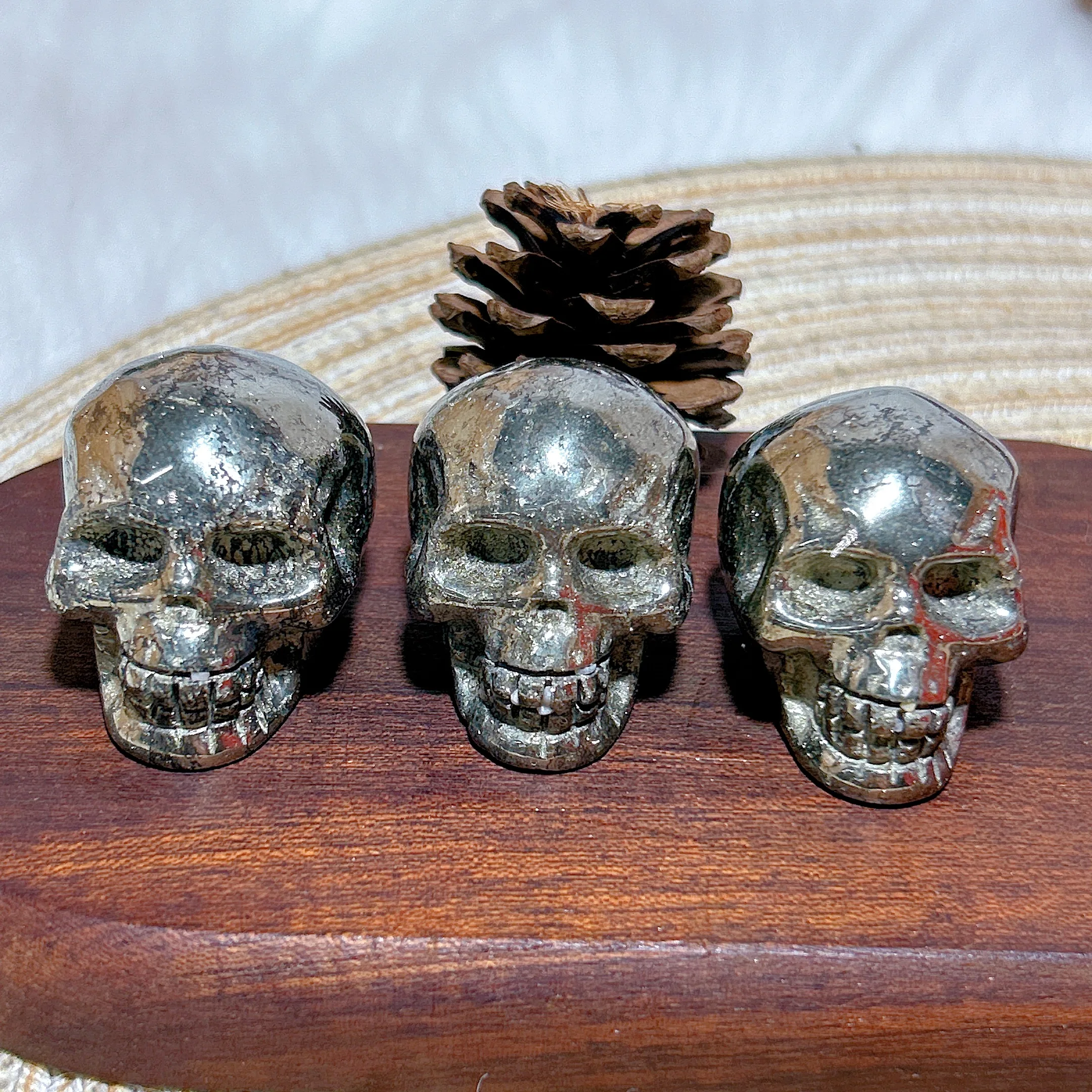 High Quality Healing Natural Crystal Pyrite Skull Carving Mineral Energy Stone Reiki Home Decorations Ore Crafts Desk Gift