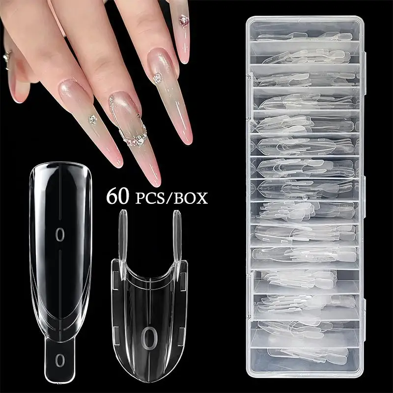 2026 NEW 60Pcs Rocket Clear Dual Nail Forms Reusable Full Cover Quick Extend Nail Mold DIY Manicure Nail Art Accessories