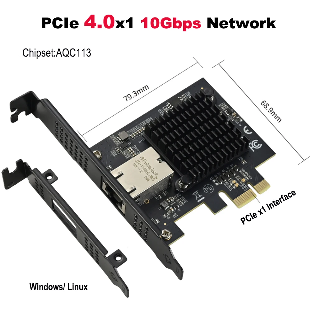 PCIe x1 to 10Gbps Single Port RJ45 Network Card AQC113 1G/2.5G/5G/10Gbps Support PXE Wired LAN Win10/11 Desktop