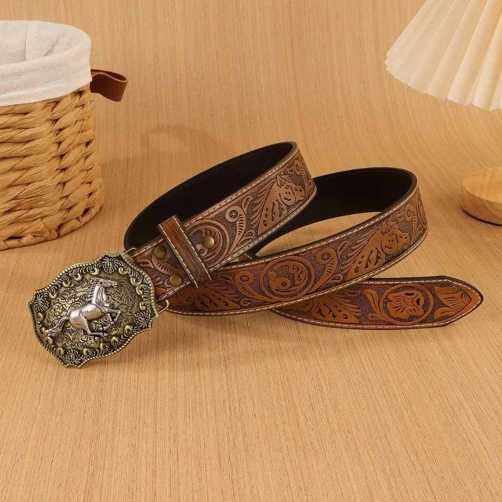 

Embossed Design Retro Mens Belt Bull Head Pattern Versatile Style Embossed Belt Trendy Design American Style Bull Head Belt