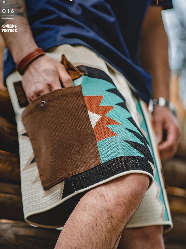 

Рабочие шорты Maden в американском ретро-стиле, вязаные, с вышивкой в стиле навахо, с цветными блоками и геометрическим узором, пляжные, летние, повседневные, с вышивкой, в стиле пэчворк, с вышивкой, в стиле пэчворк, с вышивкой, в стиле пэчворк, с вышивко