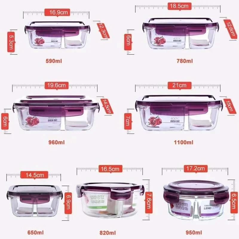 Microwave Oven Heating Lunch Box for Office Worker Leakproof Glass Box Lunch Set Round with Lid Seal Health Food Container view 2