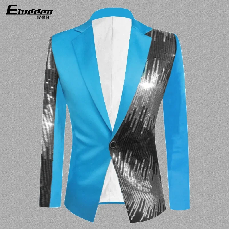 HOO 2024 Men\'s Color Matching Casual blazer Fashion Host Performance Sequined Dress