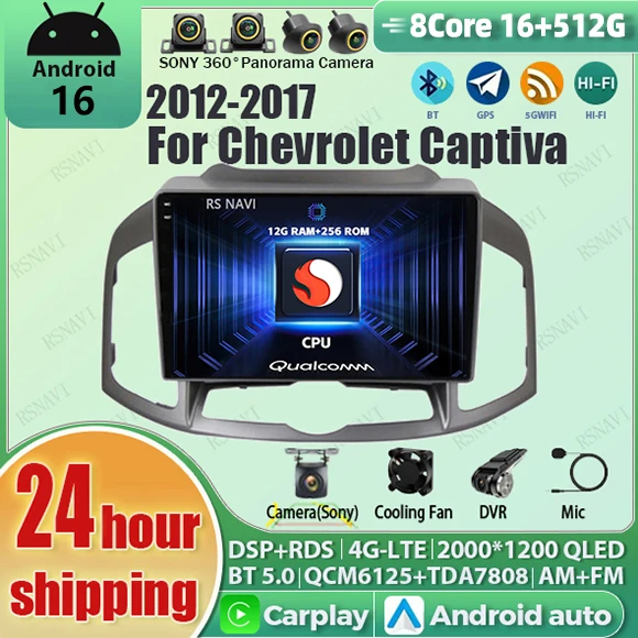 Radio para Auto Android 16 con wifi+4G, Carplay, BT para Chevrolet Captiva 1 2011-2016, Navegación GPS, Reproductor de Video, Estéreo Multimedia, DSP, DVD
