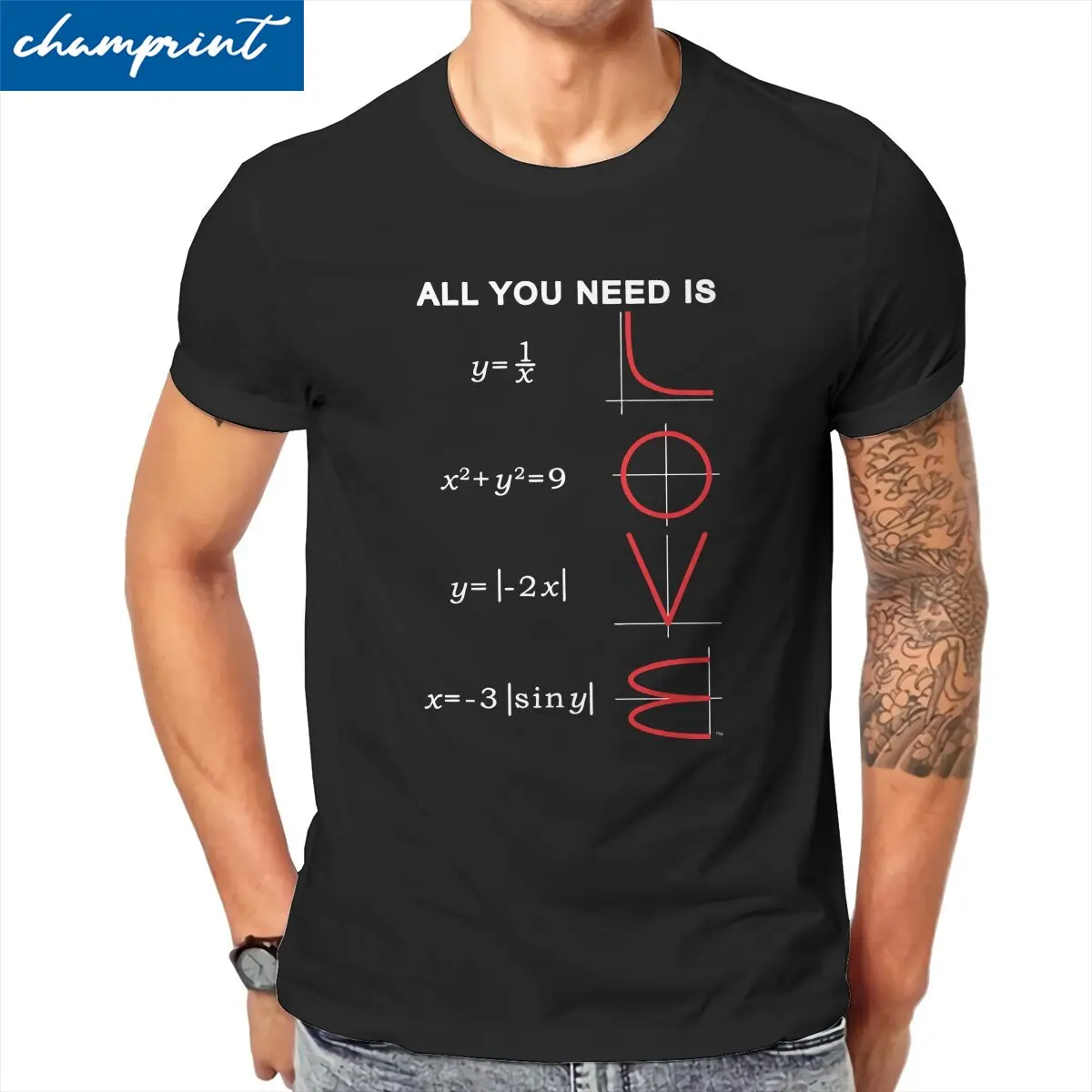 Geometric Algebra Equation Graph T Shirt Men's Cotton T-Shirts All You Need Is Love Math Science Tee Shirt Tops Birthday Present