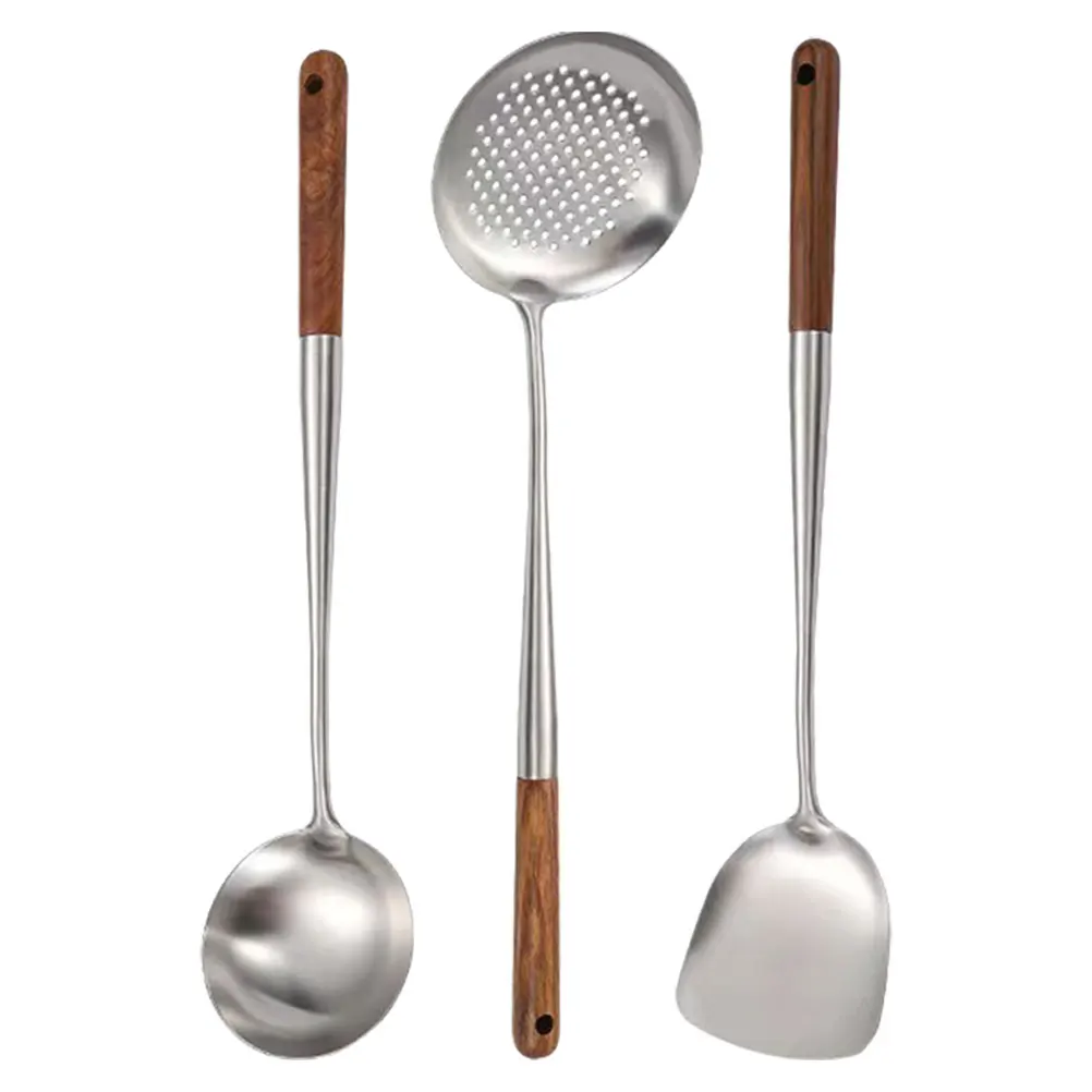 

3pcs Kitchen Colander Set Stainless Steel Slotted Spoon Spider Strainer Ladle Wok Spatula Cooking Tools Suite