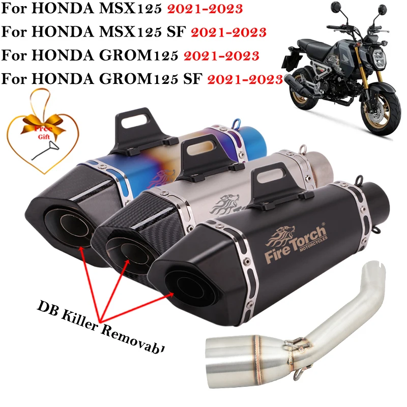 

Slip On For Honda GROM125 MSX125 SF GROM 125 2021 2022 2023 Motorcycle Exhaust Muffler Mid Link Pipe Carbon Fiber DB Killer