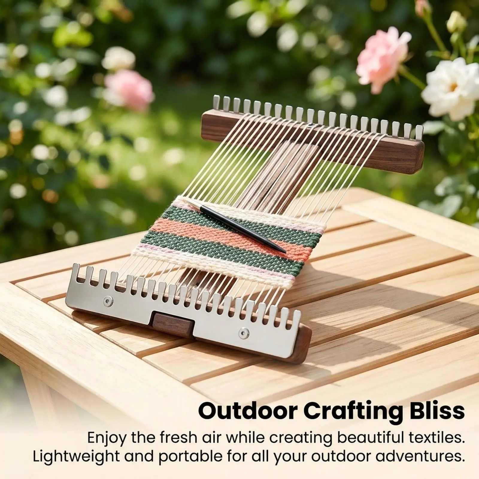 Wooden Frame Knitting Loom Stainless Steel Peg Rails Wooden Craft Weaving Loom Kit Wood Weaving Kit for Advanced Weaving Yarn
