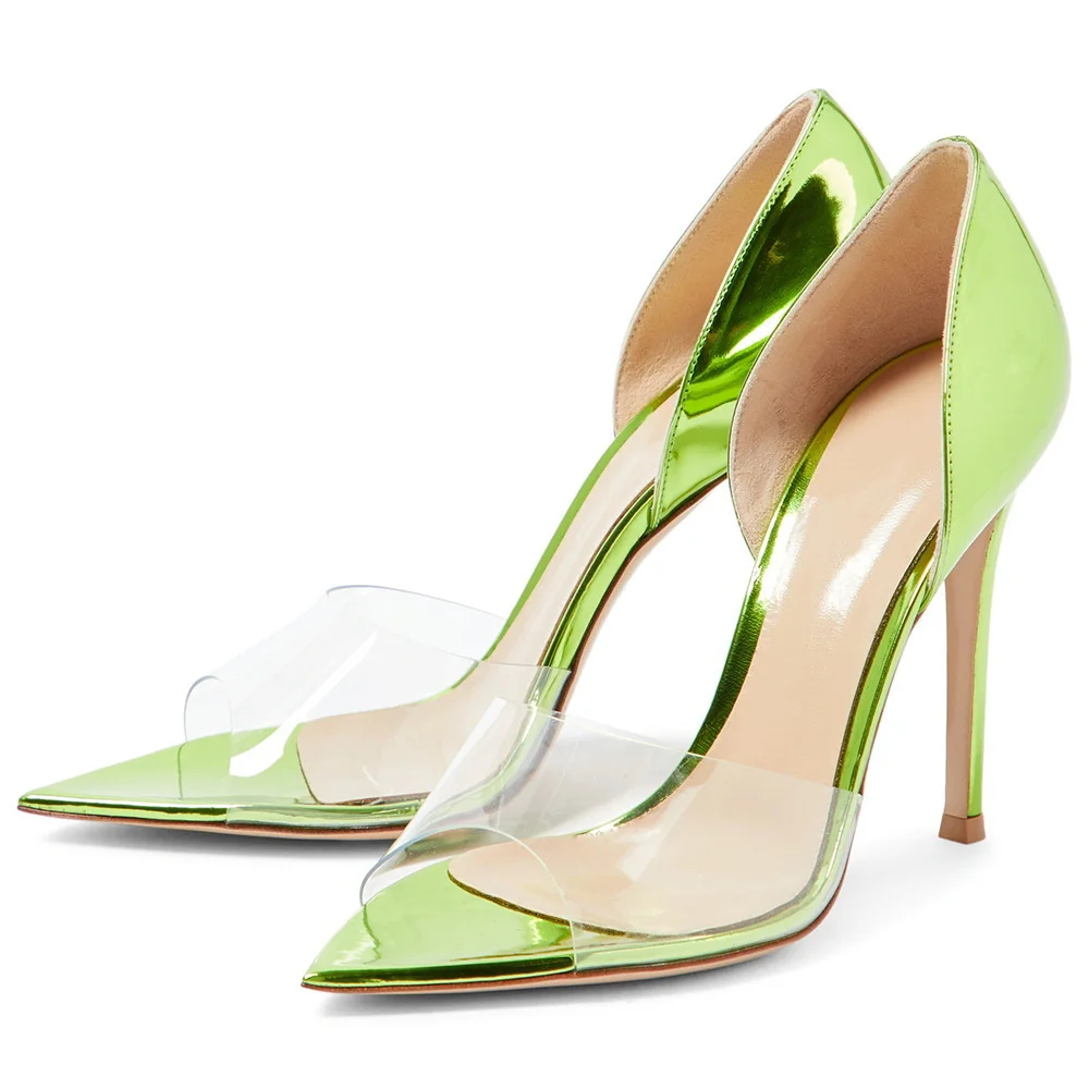 

11cm High Heels Sandals,Women's Clear PVC Summer Shoes,Pointy Open toe,Slip On,Sexy Mid Hollow Out,Gold,Green,Nude,Dropshiping