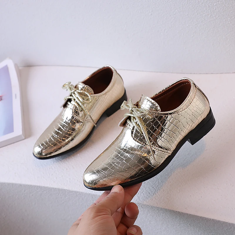 Boys Leather Shoes for Party Wedding Shows Catwalk Lace-up Classic Kids Fashion Casual Shoes Loafers Children Dress PU Low-heels