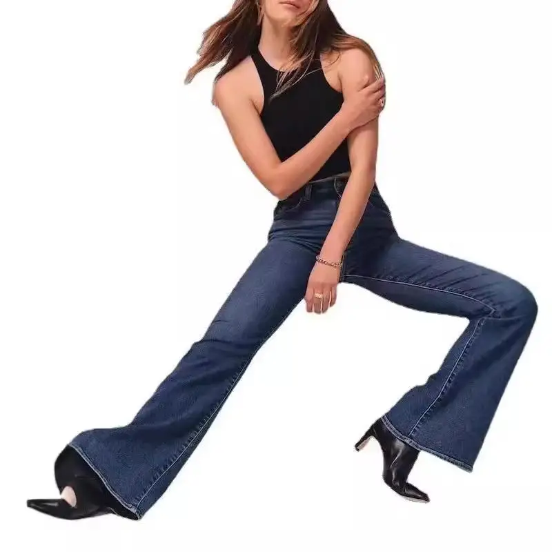 

Slim Fit Elastic Women's Jeans 2024 Vintage Sle l Waist Cotton mid Stretch for Middle-Aged Blue Color Faionable Lad...