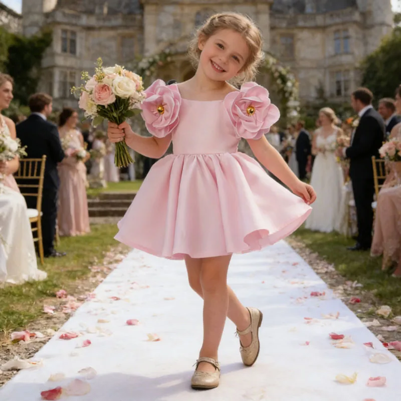 Kids Dresses For Girls Evening Party Dress Elegant Princess Dress Flowers Kids White Wedding Dress 2022 Summer Children Clothing