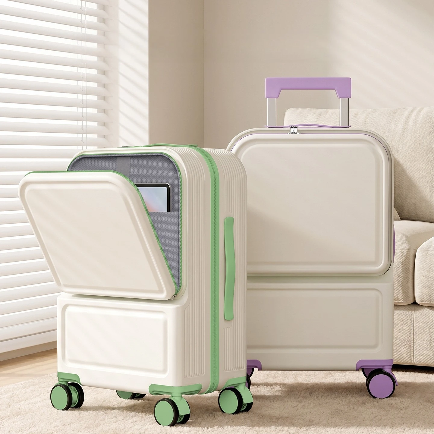 20/22/24/26 inch Front Opening Travel Suitcase Zipper Luggage Bag Boarding box Rolling Luggage with Cup Holder Carry on Luggage
