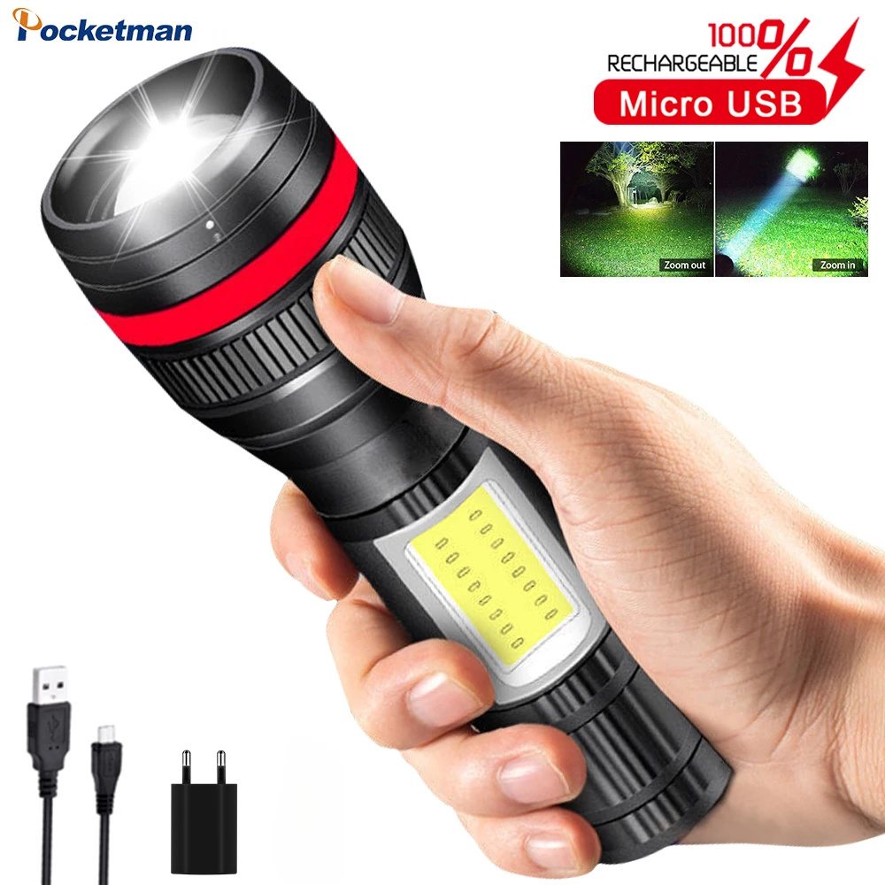 

High Power Led Flashlights Waterproof Emergency Spotlights Telescopic Zoom Built-in Battery USB Rechargeable Camping Torch