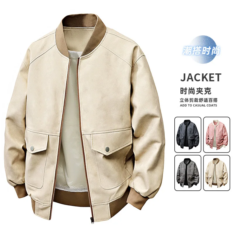 

Мужская осенняя свободная куртка в стиле ретро, воротник-стойка, большой карман, 2025.