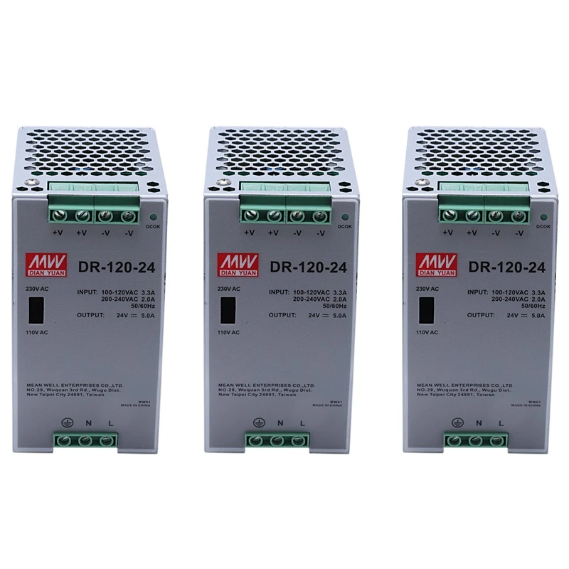 3X DR-120-24 120W Industrial Grade Rail Power Supply 24V5A Switching Power Supply Rail Mounting Switching Power Supply