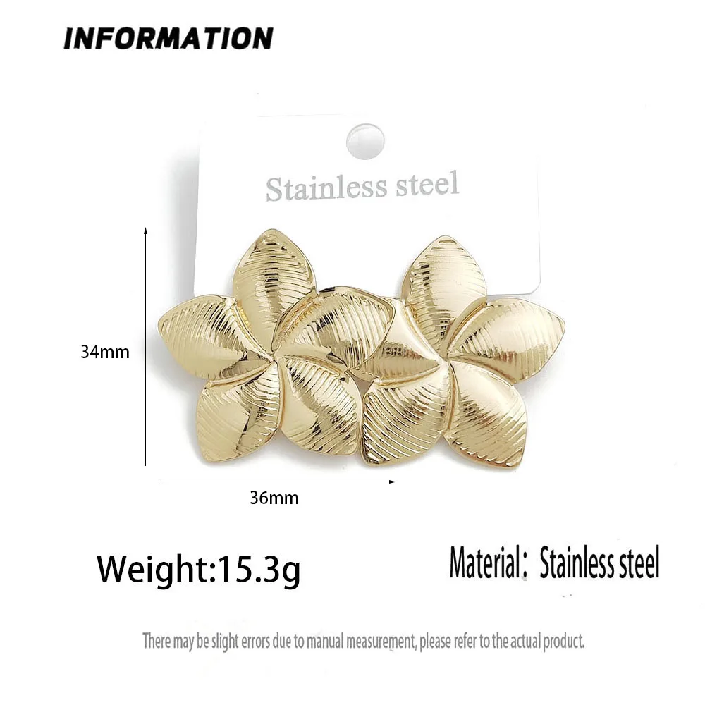 Stainless Steel Ridged Five Petal Flower Stud Earrings Gold Tone Textured Floral Statement Ear Jewelry for Women Party Wear