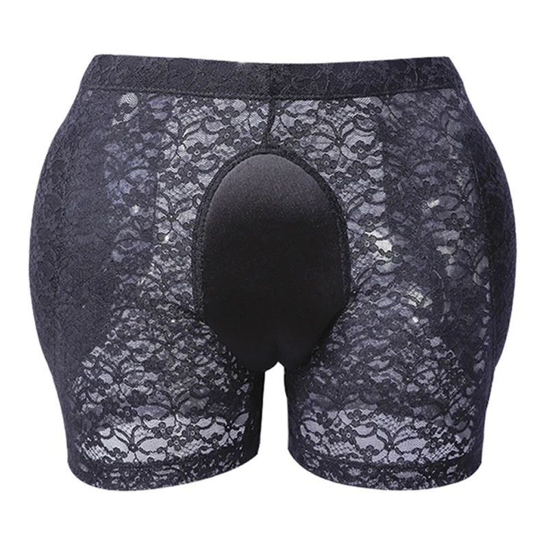 Durchscheinende Spitze Unterwäsche männer Versteckt Gaff Panty Kurze für Crossdresser Padded Hüften Enhancer mit Abnehmbare Pads