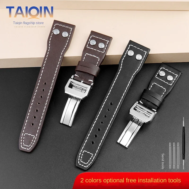 20mm 21mm 22mm High Quality Genuine leather Rivets Watchband for IWC Big PILOT Spitfire Watch Cowhide Black brown blue Wristband