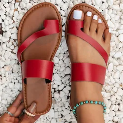 Sandalias planas informales para Mujer, zapatillas De playa con punta De Clip, Chanclas De gladiador sin cordones, talla grande, Verano