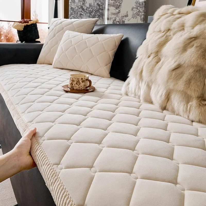 Thickened Checkered Sofa Cover Fabric Anti Slip Light Luxury High-end Sofa Cushion Cover Skin Friendly Autumn and Winter Seasons
