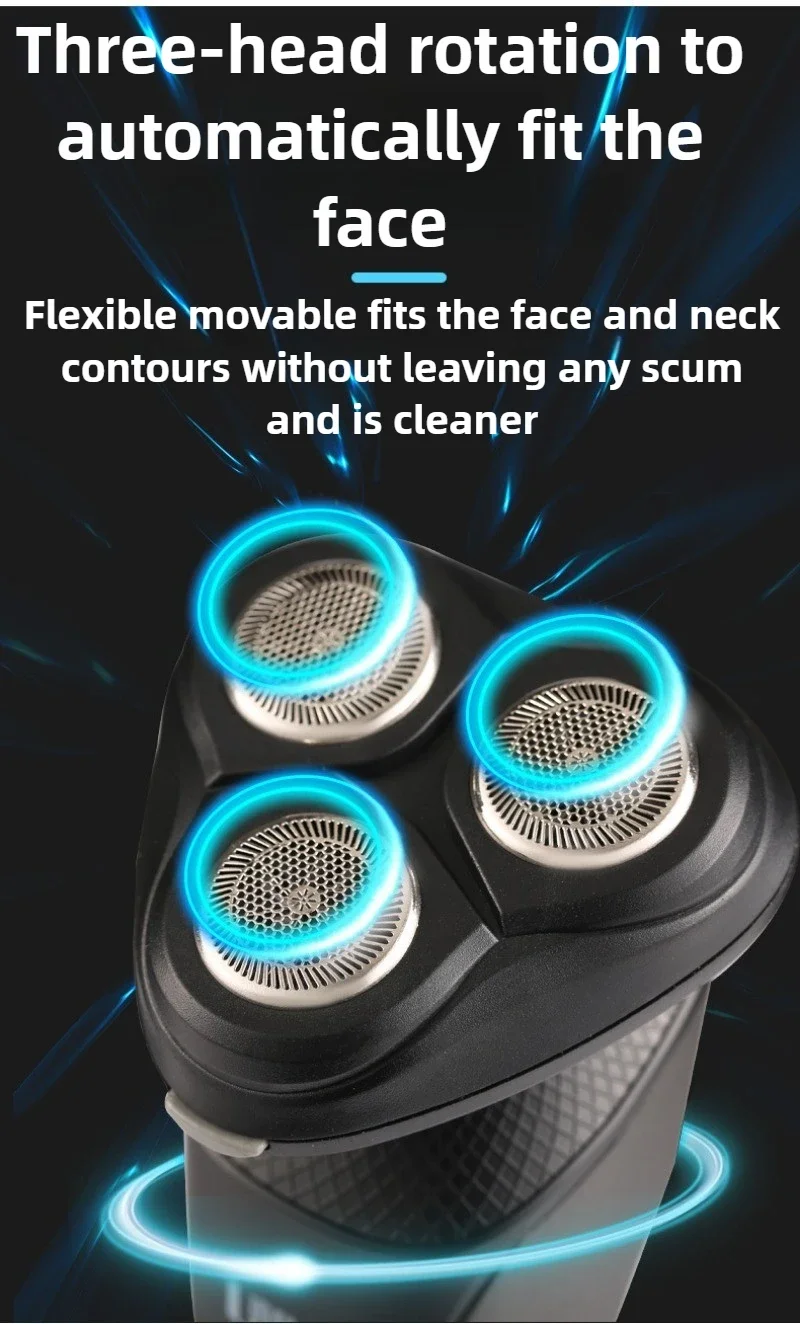 

4W 110V-220V Three-knife Head Full Body Wash Shaver USB Charging Mobile Men's Shaving Knife with Veneer Adjustment Function