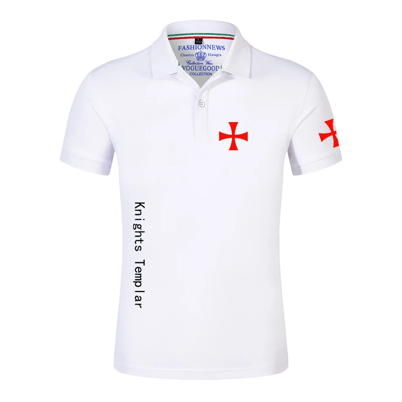 2025 Summer Man's Knights Templar Logo Print High Street Fashion Casual Versatile Loose Large Collar Short Sleeve Polo Top