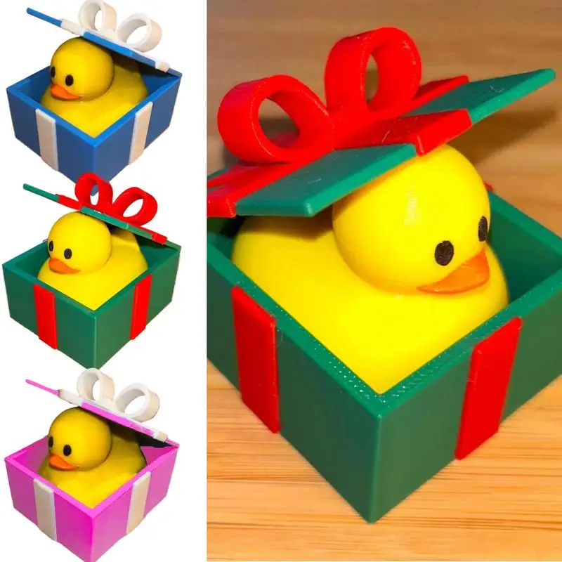 Duck Figurine Animal In Tie Box Ornament 3D Printed Christmas Duck Desktop Animal Decoration Figurine For Holiday