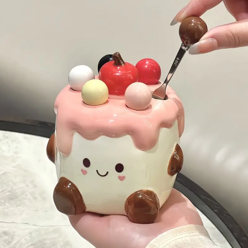 

Cake Fruit Fork Set,Household Ceramic Jar Stainless Steel Dessert Cute Small Storage Jar Insert Child Safety Fruit Stick